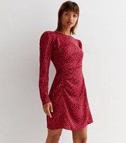VILA Red Leopard Print Ruched Mini Dress